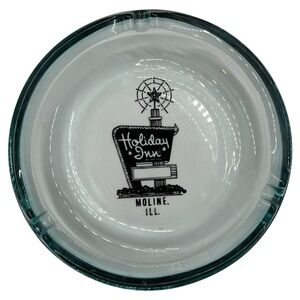 Vintage MCM Kitsch Holiday Inn Moline, Illinois Motel Ashtray, Glass 5"